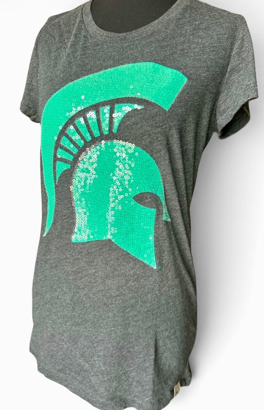 VTG Victoria's Secret PINK Michigan State Spartans Sequin T-Shirt Size L Gameday